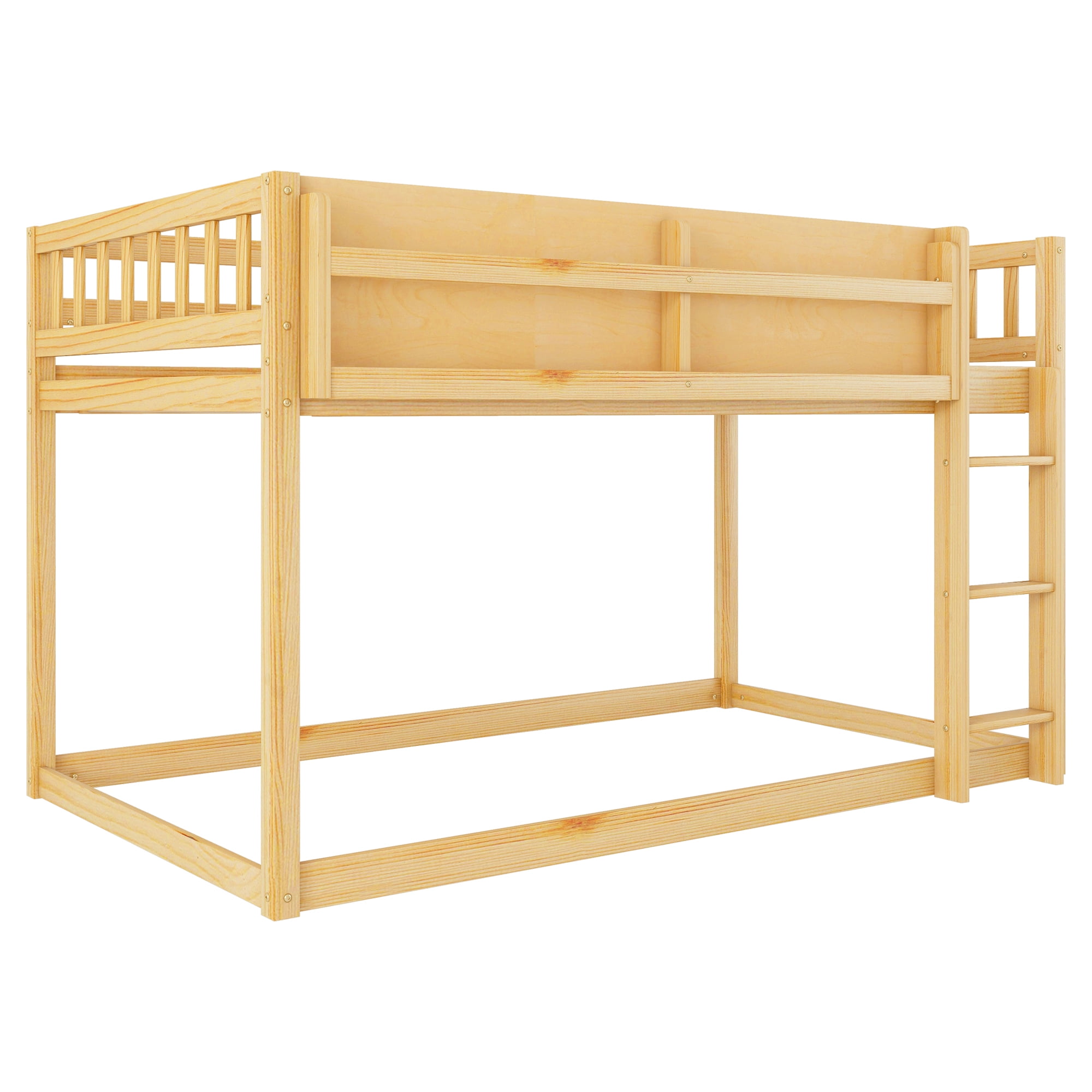 HOQBN Bunk Bed Twin Over Twin,Solid Wood Low Floor Bunk Bed with Ladder,Natural