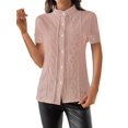 thumbnail image 3 of Camisas de Corta para Mujer, Blusas Abotonadas, Blusas Informales Texturizadas de Verano. Gris Rosado Pálido XL, 3 of 8