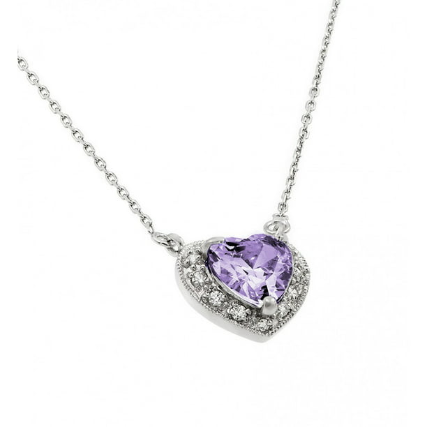 Simulated Alexandrite Cubic Zirconia June Birthstone Necklace Rhodium  Plated Sterling Silver