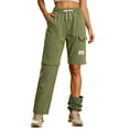 thumbnail image 2 of Women's Zip Off Convertible Straight Leg Cargo Pants, Two in One Long Pants to Shorts with Detachable Hem, Lightweight Travel Hiking Trousers for Outdoor, Breathable Army Green XXXXL, 2 of 7