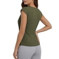 thumbnail image 4 of Qulqfy Slim Women Blouses Short Sleeve Solid Casual Crew Neck Tunic Pleat Trendy Spring Summer Women's Tops XL, 4 of 6