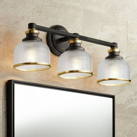 

Possini Euro Design Modern Wall Light Bronze Hardwired 24 Wide 3-Light Fixture Textured Glass Bowl for Bathroom Vanity Mirror