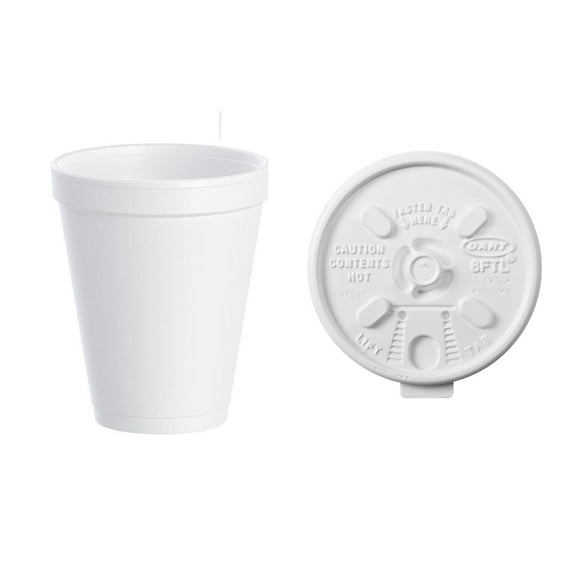 Dart 8J8 White Foam 8 Ounce Cup with 8FTL Lids. Pack 100 Sets