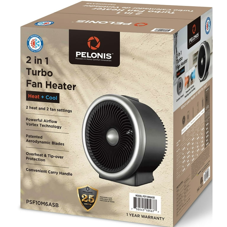 Pelonis Vortex 2-in-1 Heater u0026 Fan, HF18-U1B, Silver u0026 Black - Walmart.com