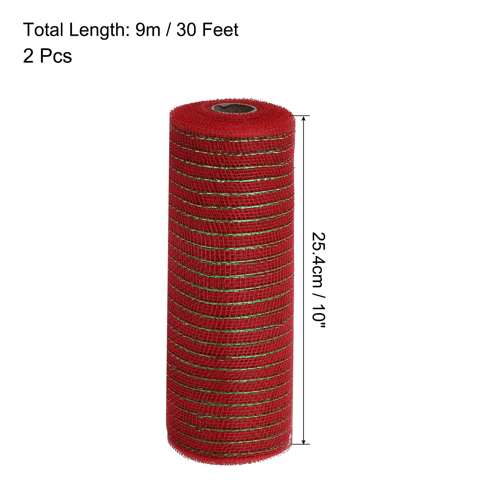 Uxcell 2 Pcs 10" x 30Feet PP Decorative Mesh Ribbon, Green with Red Foil