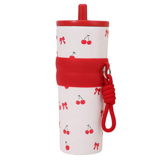 TISHITA Insulated Bottle Vacuum Water Cup Reusable Non Slip Bottom Portable Leakproof Stainless Steel Drinking Bottle for Trip Office White and Red