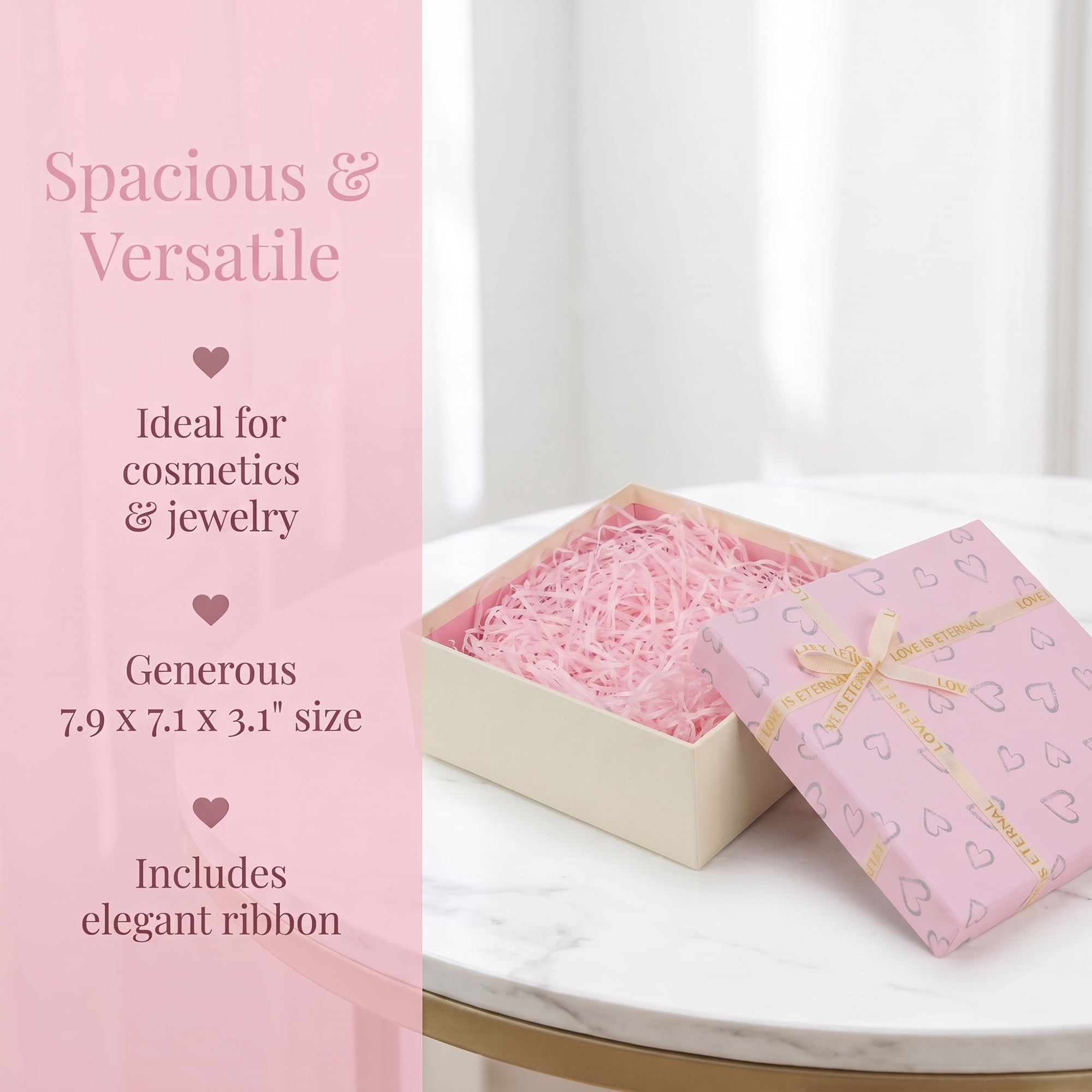 Unique Bargains Elegant Rigid Gift Box with Printed Ribbon Pink 7.9" x 7.1" x 3.1"