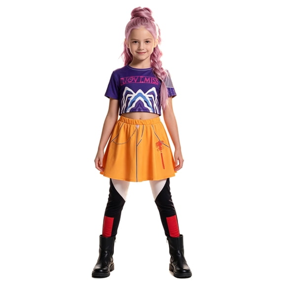 2PCS Ch'ildr'en Pop Singer Cosplay Costume, Crop Top and Skirt Set for G'irls Halloween Party, Anime Game Role Play Outfit