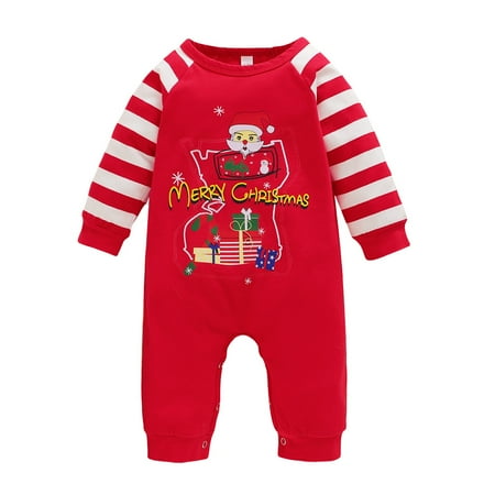 

Infant Baby Girl Clothes Baby Girl Romper Jumpsuit Christmas Bodysuit Stripe Long Sleeve Round Neckline One-piece Jumpsuit Red 9-12 Months