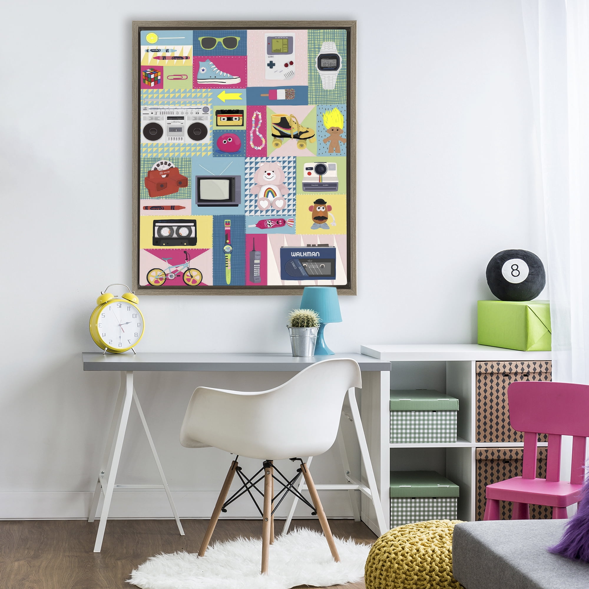 Stupell Industries Retro 80's Patchwork Collection Brown Framed Floater Canvas Wall Art, design by Hanna Melin