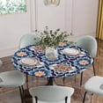 thumbnail image 5 of Orange Blue Round Tablecloth for 45-54 Inch Tables,Fitted Table Cover with Elastic Edge,Morocco Boho Abstract Floral Ethnic Tribal Waterproof Outdoor Table Cloth Protector for Patio Garden Dinner, 5 of 9