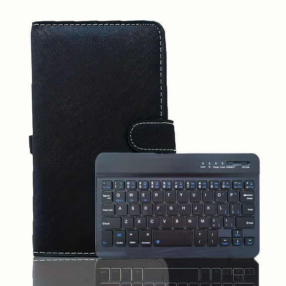 Portable Wireless Wireless Keyboard with Stand: Full-Size, Foldable, and Charging for Smartphones, Tablets, and Laptops - Black PU Leather