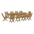 thumbnail image 3 of Modway Marina 11-Piece Teak Wood Patio Dining Set with Side Chair in Natural, 3 of 11