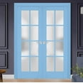 thumbnail image 3 of Interior Solid French Double Doors Frosted Glass | Veregio 7412 Aquamarine | Wood Solid Panel Frame Trims | Closet Bedroom Sturdy Doors -36" x 80" (2* 18x80), 3 of 6