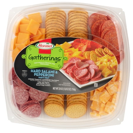 HORMEL GATHERINGS, Hard Salami and Pepperoni with Cheese and Crackers, Refrigerated, 28 oz Plastic Tray