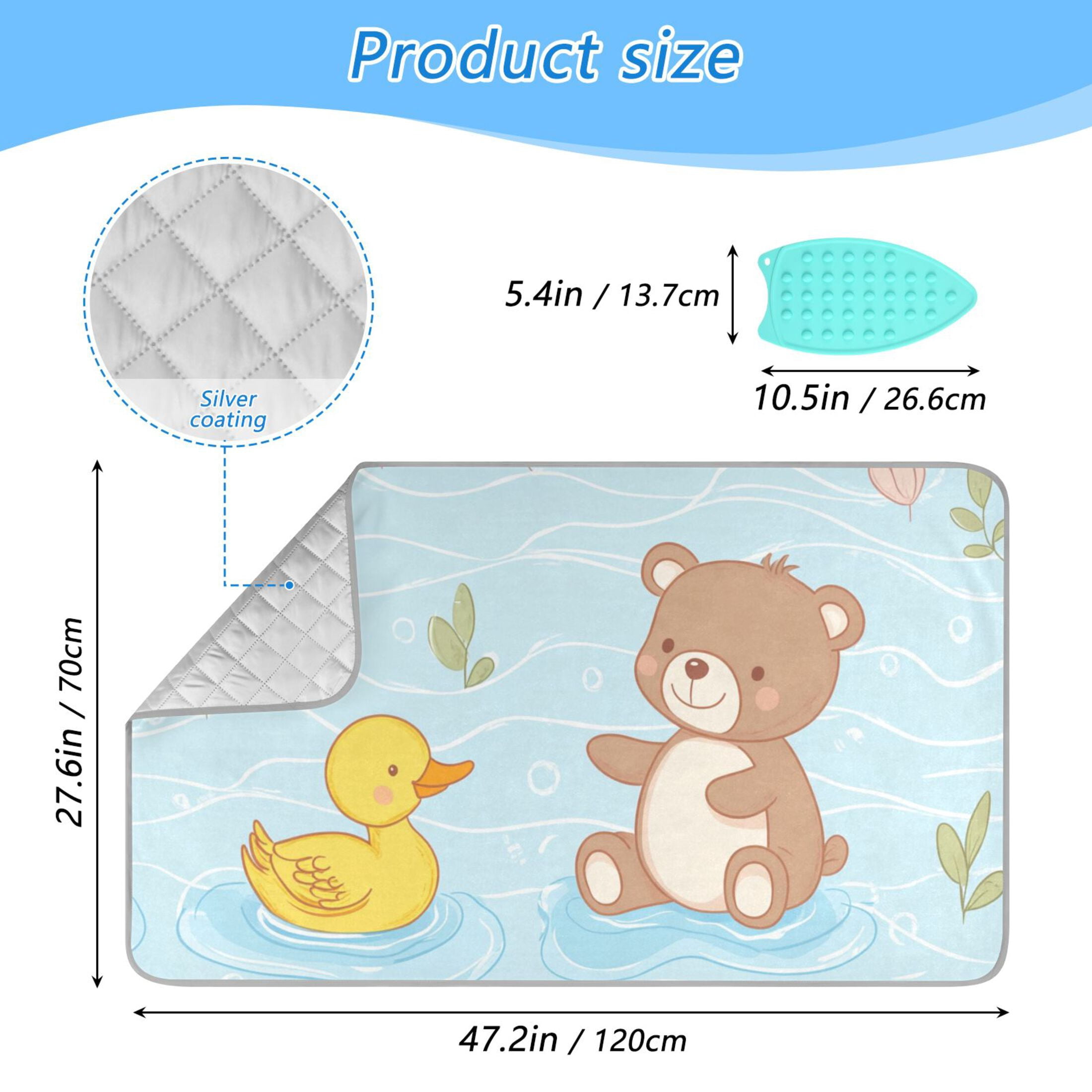 Cute Duck Play with Bear in Water Ironing Mat Blanket Portable Travel Ironing Pad Heat Resistant Pad 47.2" x 27.6”