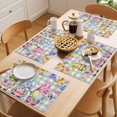 thumbnail image 5 of Easter Gnomes Placemats Set of 4 Spring Floral Eggs Flowers Butterflies Gray Plaid Place Mats Indoor Wipeable Table Mats Washable Dining Table Placemats for Kitchen Holiday Party Decor 13x19 Inch, 5 of 9