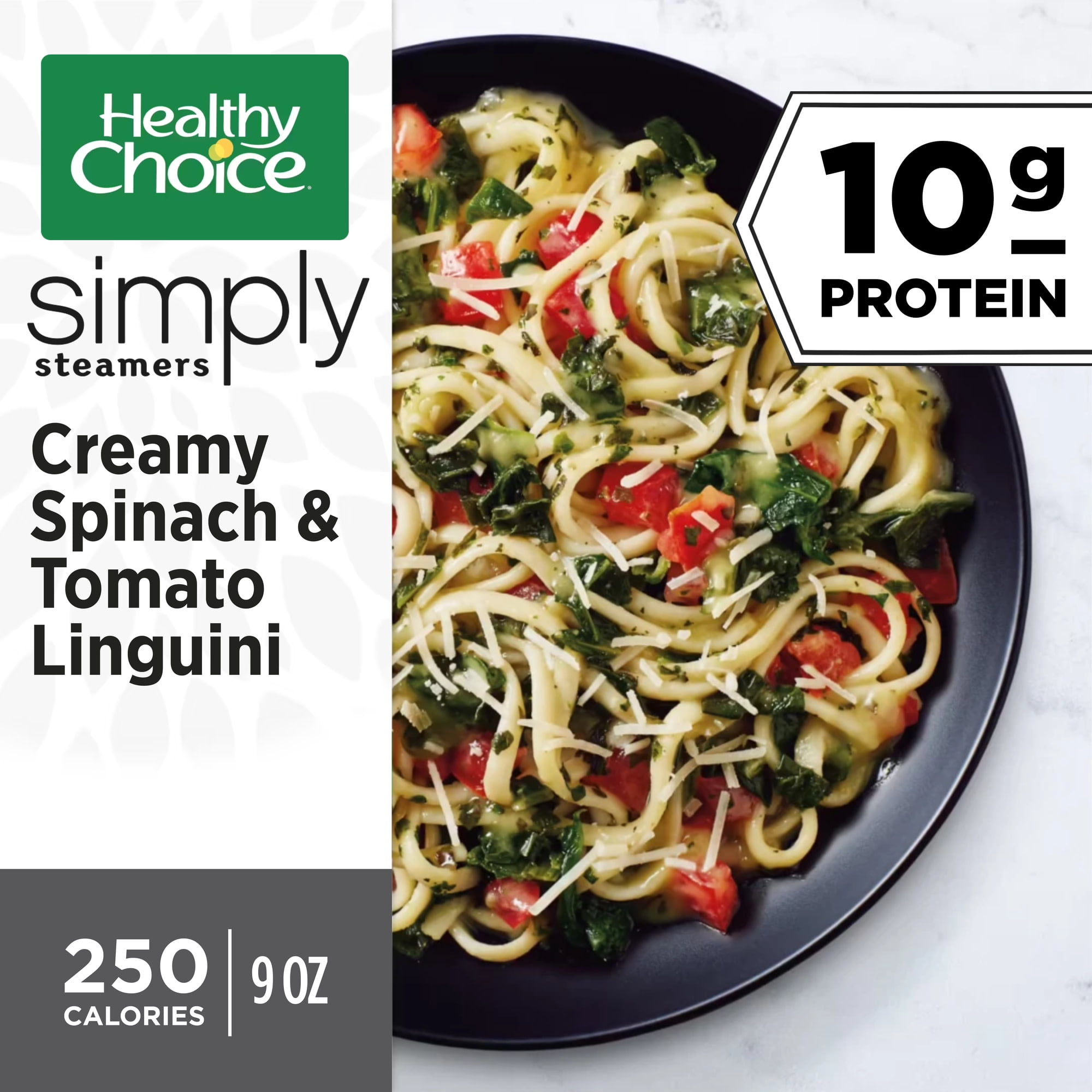 Healthy Choice Simply Steamers Creamy Spinach & Tomato Linguini, 10g Protein, High Protein & Fiber Frozen Meal, 9 oz. Bowl