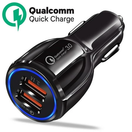Dual USB QualComm Quick Charge Car Charger Fast Dual-Port USB For iPhone X iPhone 8 Plus Samsung Galaxy S8 S8+ Plus S9 S9+ Plus Note 9 S7 Edge Note 4 LG G7 OnePlus 5 Google Pixel 2 XL Black