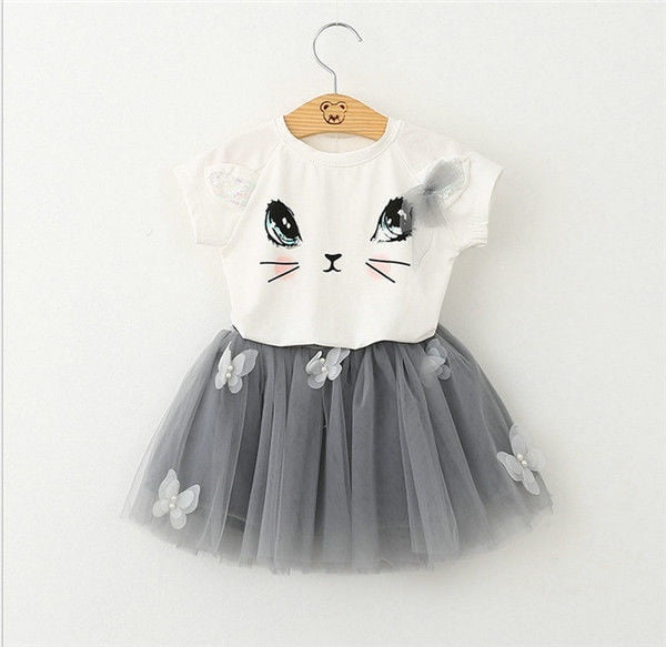 UK Infant Kids Baby Toddler Floral printed Skirt Dresses Tutu 2 Pcs Outfits Set 