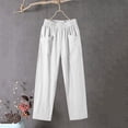 thumbnail image 5 of Htigea Womens Straight Leg Gauze Pants Elastic Waist Cotton Linen Slacks Summer Lightweight Beach Vacation Pant with Pockets White S, 5 of 6