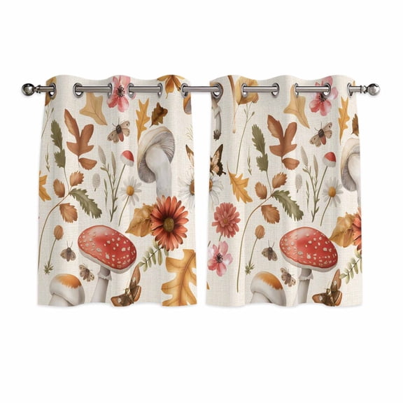 Red Mushrooms Kitchen Curtains Window Panels, Elegant Pastoral Botanical Rustic Insulated Window Treatment Curtain, Grommet Curtains for Bedroom/Living Room/Bathroom, 2 Piece 42"Wx54"L