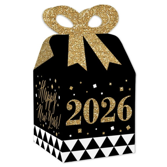 Big Dot of Happiness New Year's Eve - Gold - Square Favor Gift Boxes - 2026 New Years Eve Party Bow Boxes - Set of 12