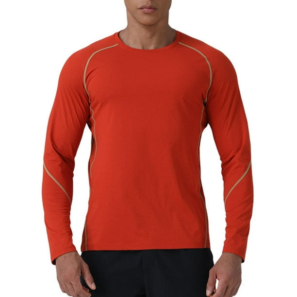 pstuiky camisas de manga larga para hombre, Camiseta de manga larga con cuello redondo para hombre, informal, transpirable, para correr al aire libre, de color sólido Tops de hombre m