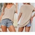 thumbnail image 2 of OwnShow Women's Summer Batwing Short Sleeve Sweater V Neck Lightweight Knit Color Block Pullover Tops, 2 of 9