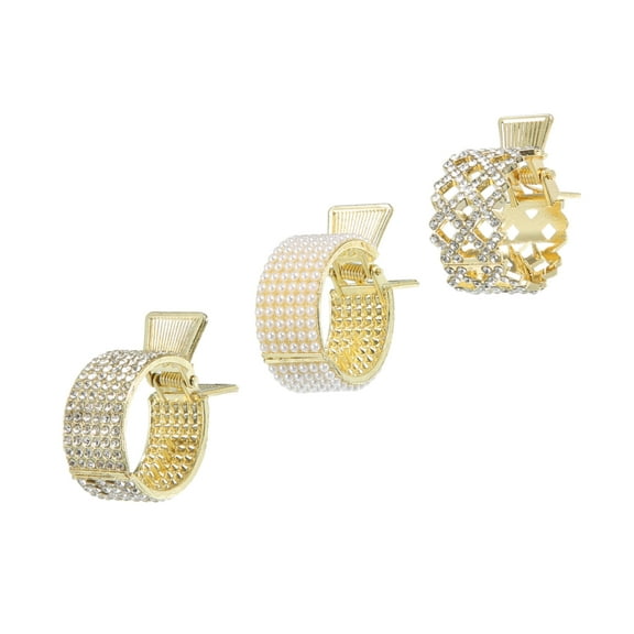 Unique Bargains 3pcs High Ponytail Hair Clip Metal Faux Pearl Nonslip Hair Accessories for Thick Hair Gold Tone