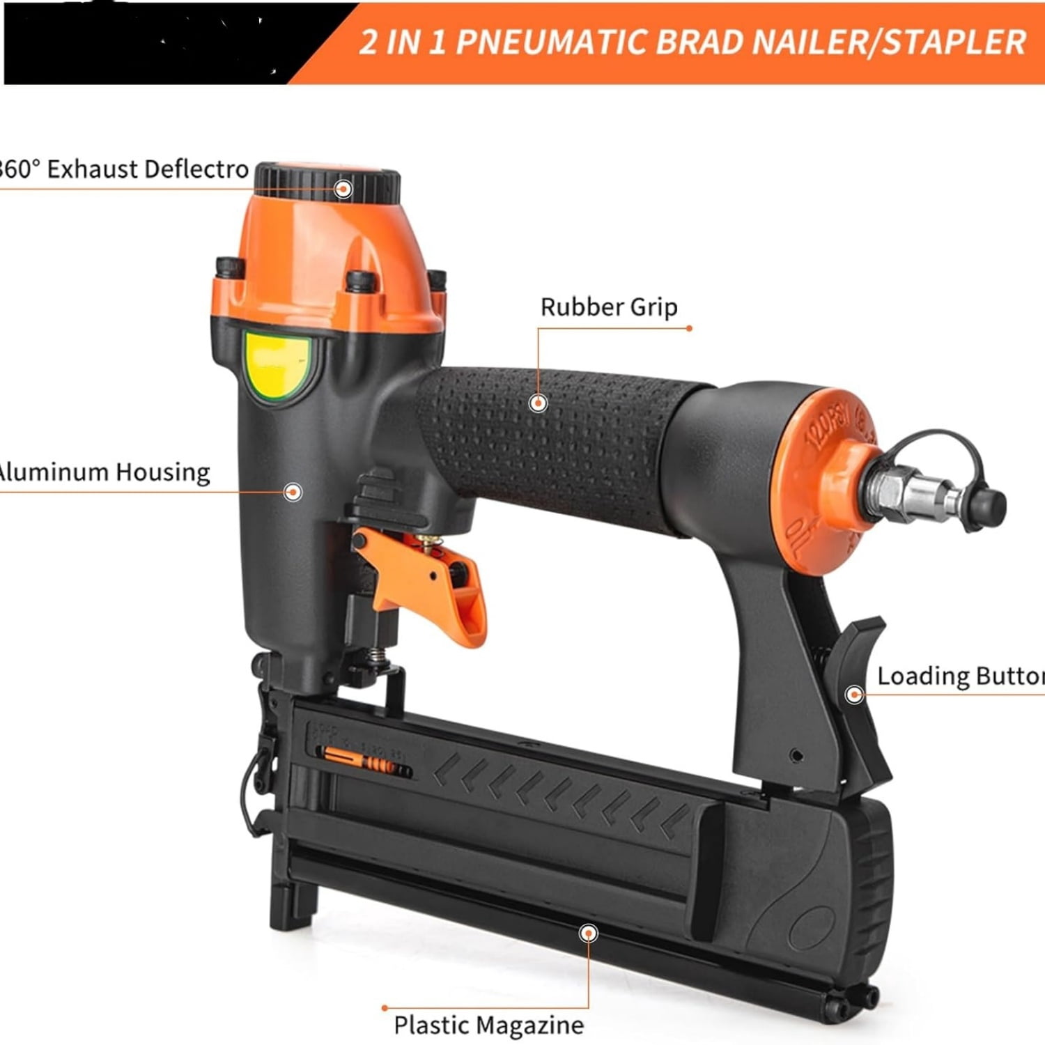 Pneumatic Brad Nailer,18 Gauge,2 in 1 Air Nail Gun Staple Gun,Accepts 2 Inch Brad Nails and Crown 1-5/8 inch Staples,with Carrying Case and 1000pcs Nails,for Carpentry, DIY,Woodworking
