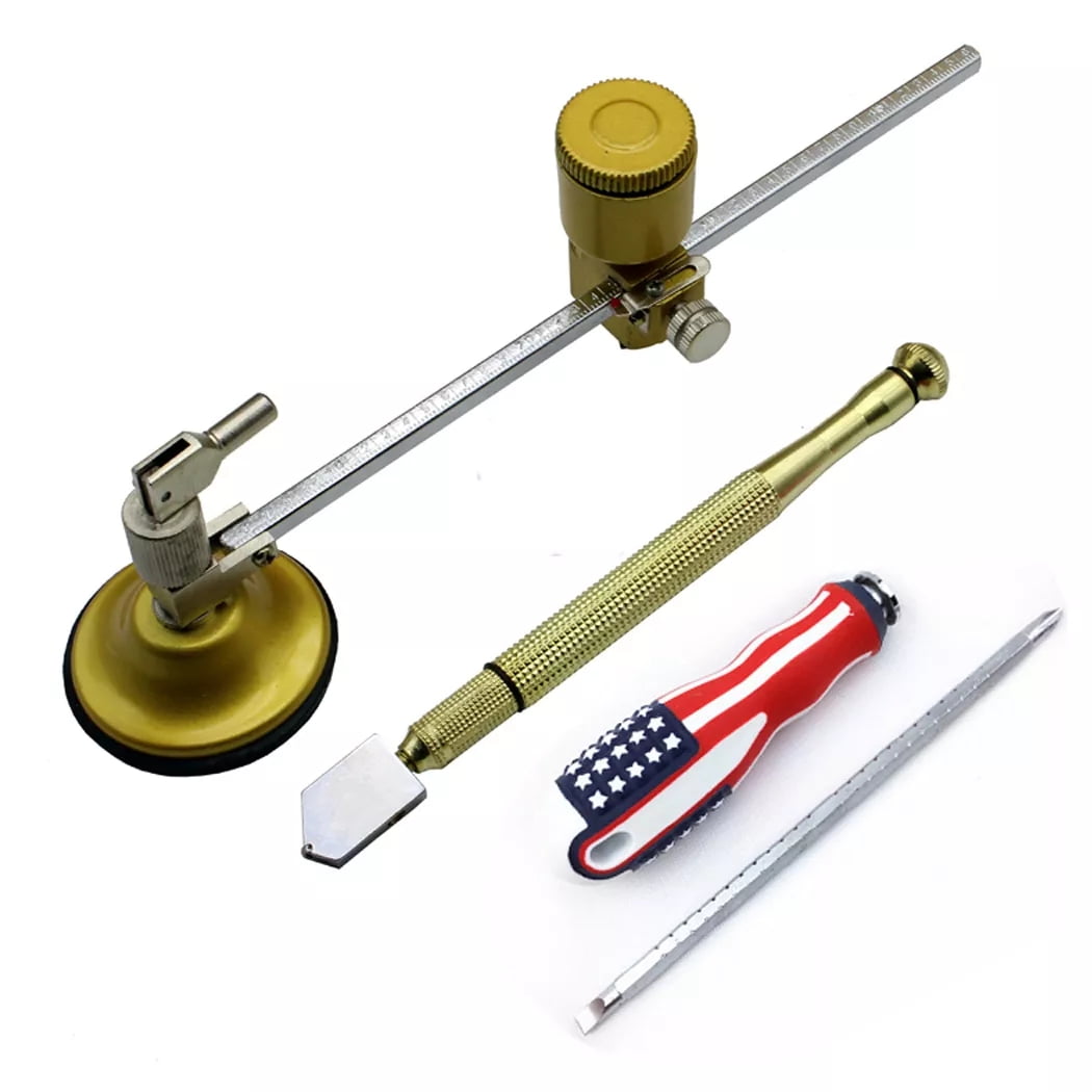 Circular Glass Cutter Carbide Tip Circle Arc Cutting Tool Set Adjustable Diameter Compass Type 40cm / 16-inch