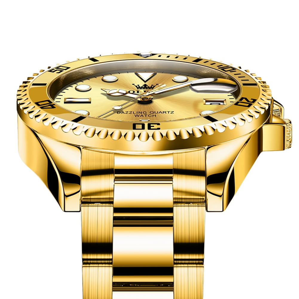 OLEVS Watches for Men Business Dress Luxury Casual Analog Quartz Stainless Steel Waterproof Luminous Date Men Wrist Watches reloj para hombre Gold Dial