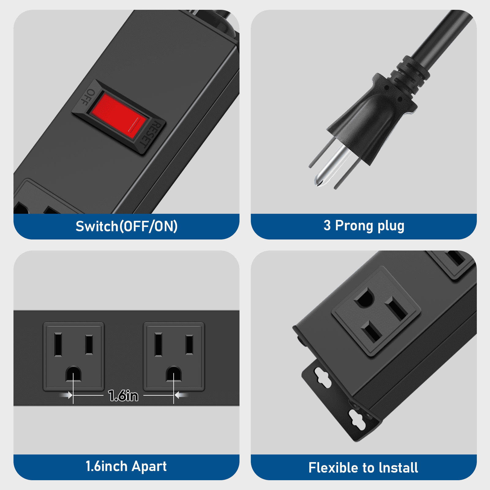 VILONG 12-Outlet Heavy Duty Power Strip with 10ft Long Cord,1200J Surge Protector,15A Adapters Plugs–for Commercial Electronics Use (Black,ETL Listed)