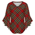 thumbnail image 5 of Royal Stewart Tartan Cross Plaid Women's V-Neck Blouse With 3/4 Ruffled Bell Sleeves Casual Top Ladies Blouses, 5 of 7