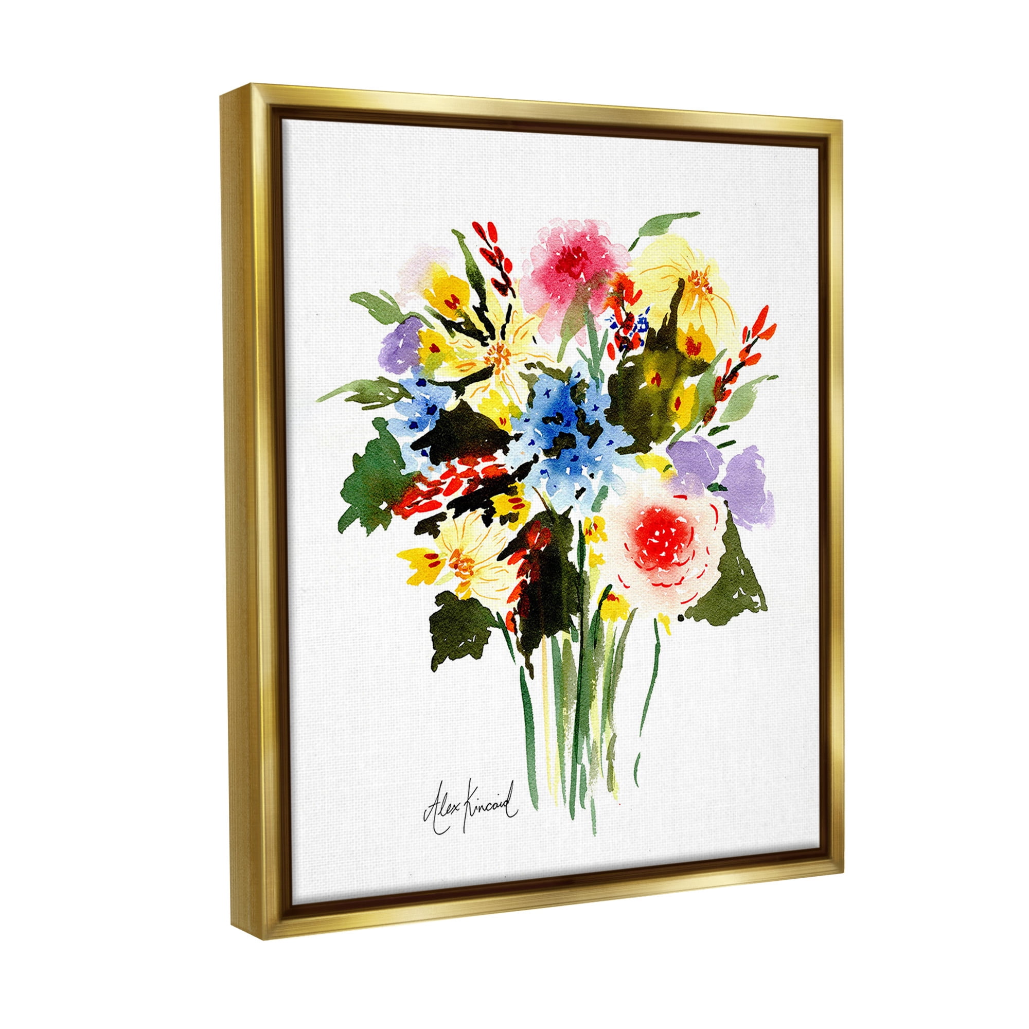 Stupell Industries Modern Bright Bouquet Botanical & Floral Painting Gold Floater Framed Canvas Art Print Wall Art, 17 x 21