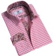 thumbnail image 1 of Pink Check Mens Slim Fit Designer Dress Shirt - tailored Cotton Shirts for Work, Small, 1 of 4