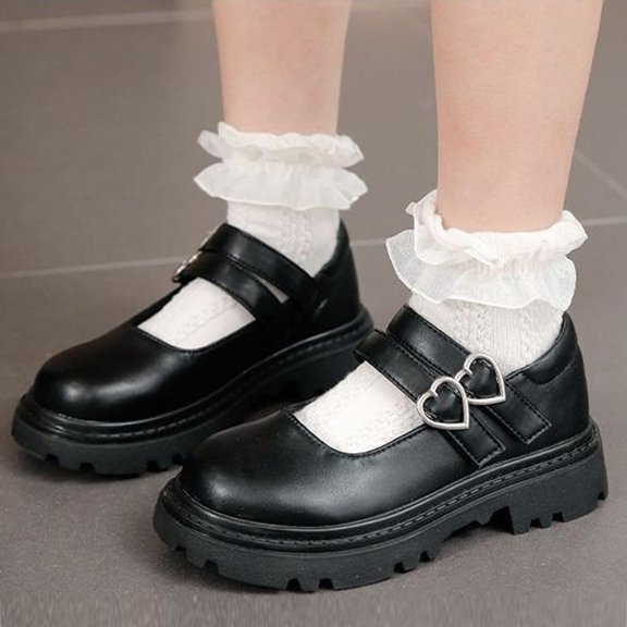 Bxsruta Little Kids Girls Breathable Loafers Soft Sole Lightweight Leather School Shoes British Style Casual Flats