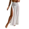 thumbnail image 2 of qelini Womens Swimsuit Cover up Beach Loose Long Skirt Elastic Waist Straight Skirt Hight Slit Solid Color Skirt, 2 of 6