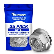 Fastenere Serrated Flange Nuts - 3/8"-24 (25-Pack) Fine, Plain Finish, Stainless Steel 18-8 Hex Lock Hardware Nuts for Industrial & Home Use