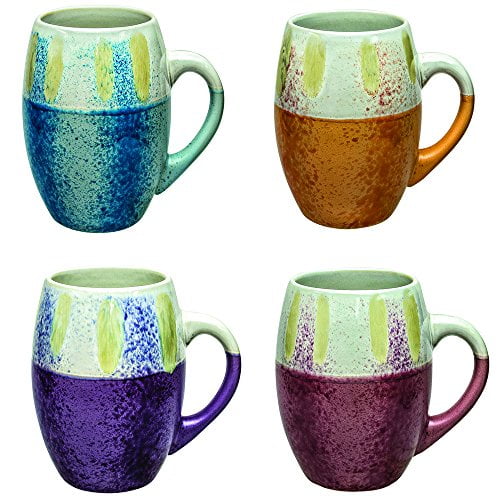 Rockin Gear Mugs Beautiful Vibrant Color Ceramic Coffee Mugs and Tea Cups, Dishwasher Microwave Safe 16 Ounce Mugs, (Set of 4 Assorted Colors) - Great Gift for Coffee Tea Lover/Addicts