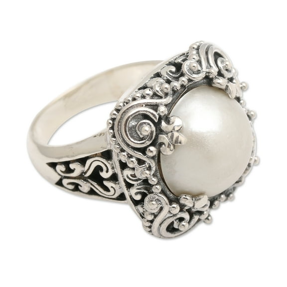 NOVICA Cultured pearl cocktail ring, 'Spirit of the Moon'