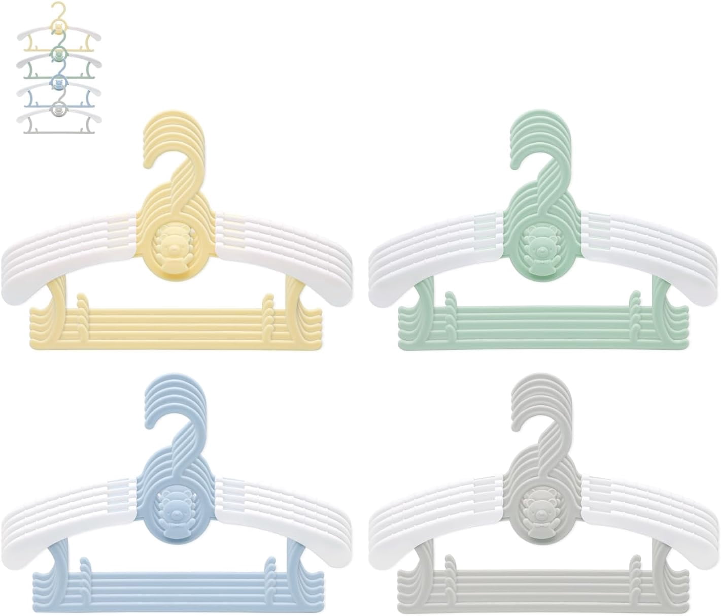 SHAANXIXIAN Adjustable Baby Hangers, 20pcs Toddler Kids Child Nursery Closet Hangers - Non-Slip, Extendable, Ideal for Newborn Clothes (Colourful Bear Design)
