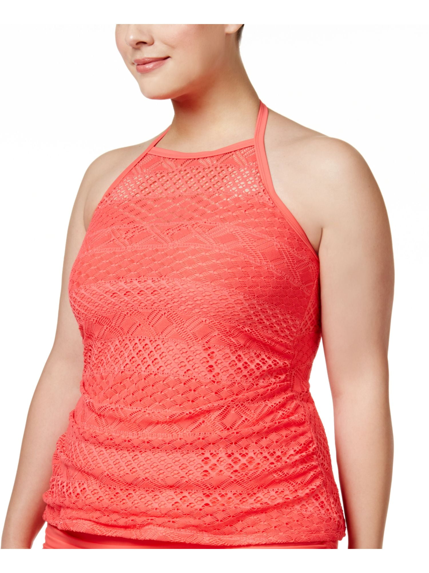 Island Escape Womens Plussize Coral Underwire HighNeck Tankini Top