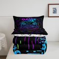 thumbnail image 4 of YST Blue Gaming Comforter Sets for Boys Girls Colorful Gamer Room Decor Gamepad Neon Sign Bedding Sets Queen,Rainbow Circle Geometric Quilt Set Game Controller Reversible Comforter 3pcs,Black, 4 of 6