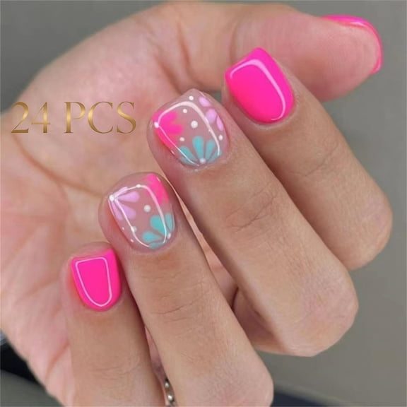 French Tip Press-On Nails, Almond,Multicolour, Medium Length, 24 Count