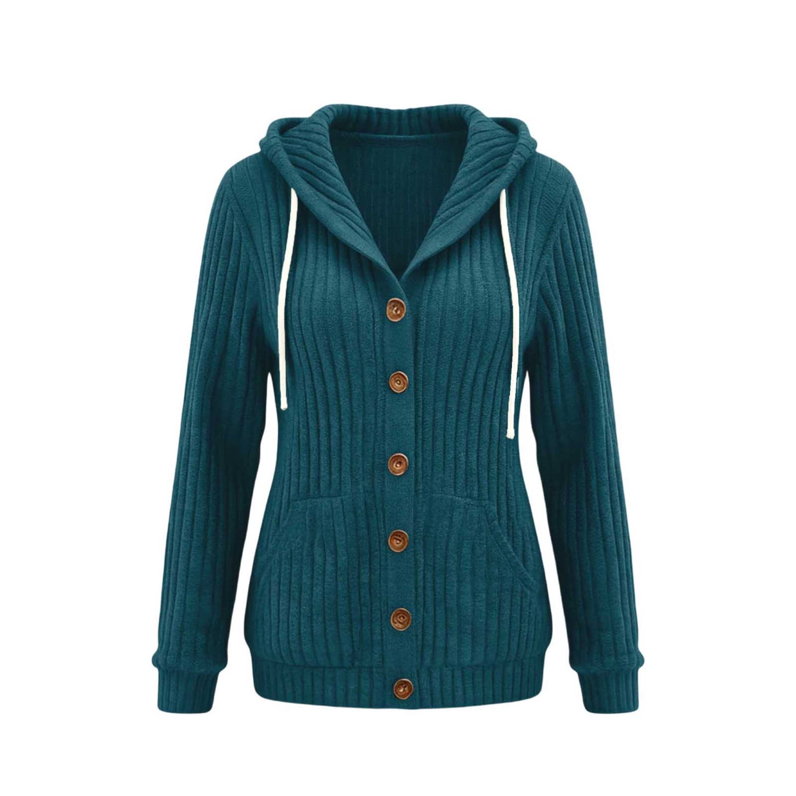 Sweatshirt for Women Open Front Hooded Cardigan Wrinkle-Resistant Ribbed Texture Drawstring Hood Side Pockets for Work Layering Weekend Shopping | TruBelle,Green M