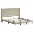 thumbnail image 2 of Huppe Upholstered Platform Bed Frame / Button Tufted MCM Wingback / Mattress Foundation / No Box Spring Needed / Easy Assembly, Beige, King, 2 of 6
