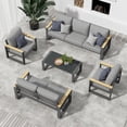 thumbnail image 6 of Aluminum Outdoor Patio Furniture Set with Height-adjustable Footrest for Lawn Porches Patio, 7-Seats All-weather Patio Sofa Sets with Coffee Table, Modern Outdoor Patio Conversation set, Grey, 6 of 9
