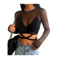 thumbnail image 4 of hirigin Women Mesh Crop Top, Long Sleeve Crew Neck Fish Net Sheer T-shirt Tops for Party Club, 4 of 9